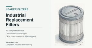 Leader Filters industrial replacement filters for air compressor and dust collector applications