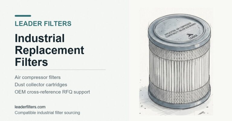 Leader Filters industrial replacement filters for air compressor and dust collector applications